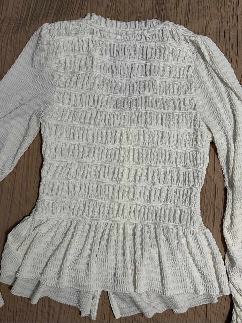 Anthropologie White Smocked Peplum Button-Front Blouse - Picture 6 of 6